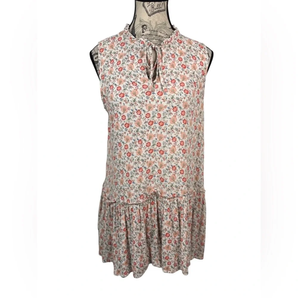 Cynthia Rowley Floral Cottagecore Blouse Large | Romantic Ruffle Hem Top